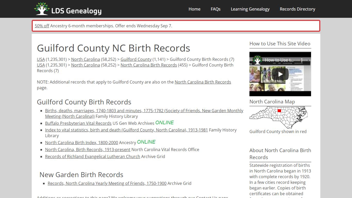Guilford County NC Birth Records - LDS Genealogy